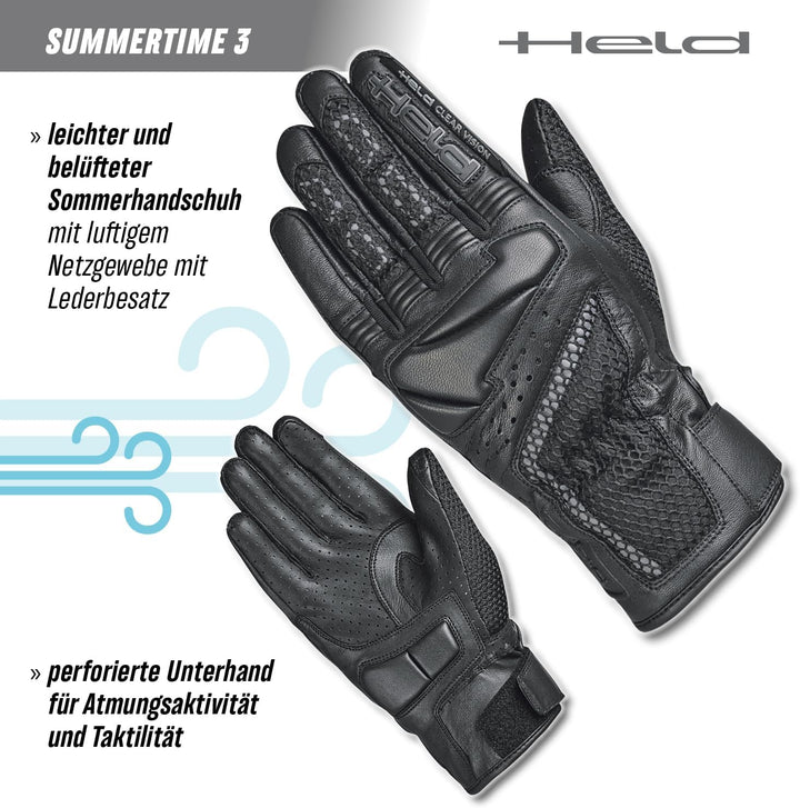 Held Summertime 3 Motorradhandschuhe Damen - Motorrad Handschuhe Sommer Touchscreen fähig - Lederhan