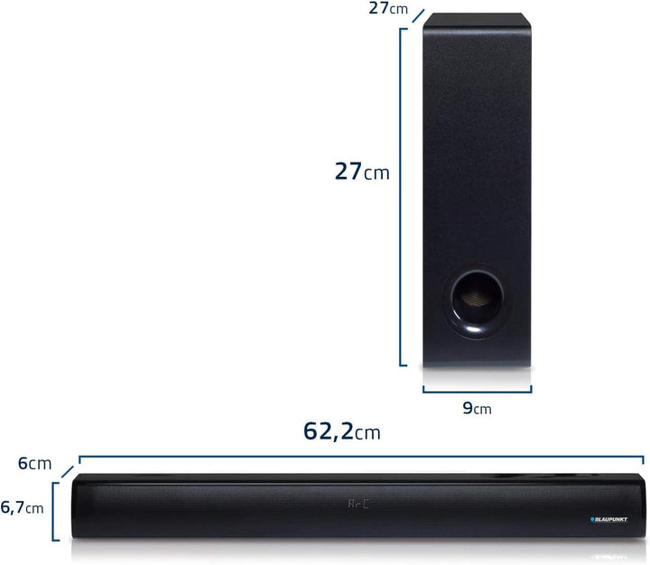 Blaupunkt LS 1825 Soundbar mit Subwoofer 2.1, 60 Watt RMS, kabelloses Bluetooth-Gerät für Streaming,