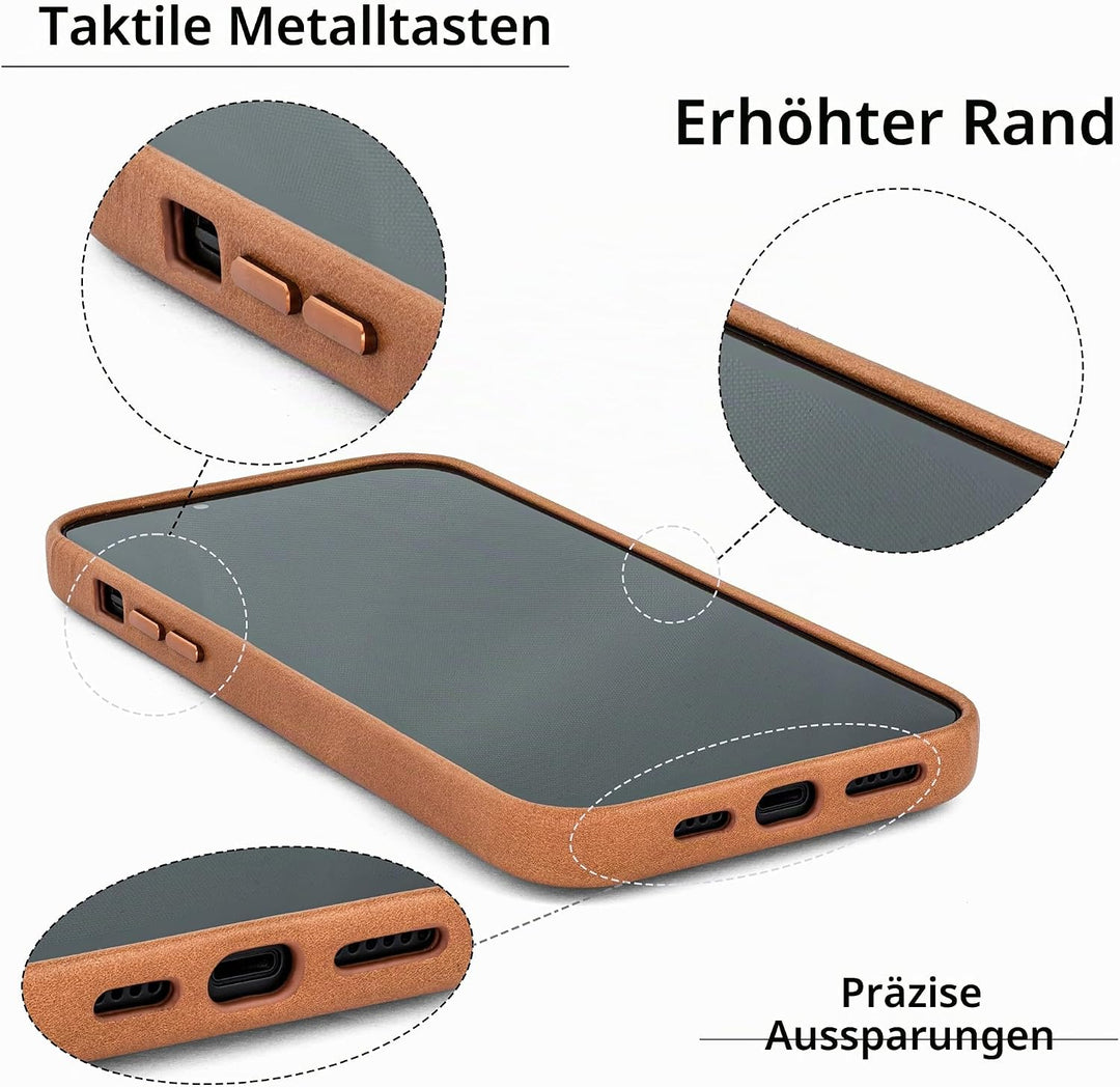 Dockem Echtleder Kartenetui für iPhone 14 Pro Max mit Kartenfachen und Integrierter Metallplatte zur
