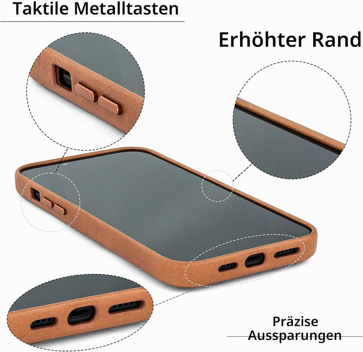 Dockem Echtleder Kartenetui für iPhone 14 Pro Max mit Kartenfachen und Integrierter Metallplatte zur