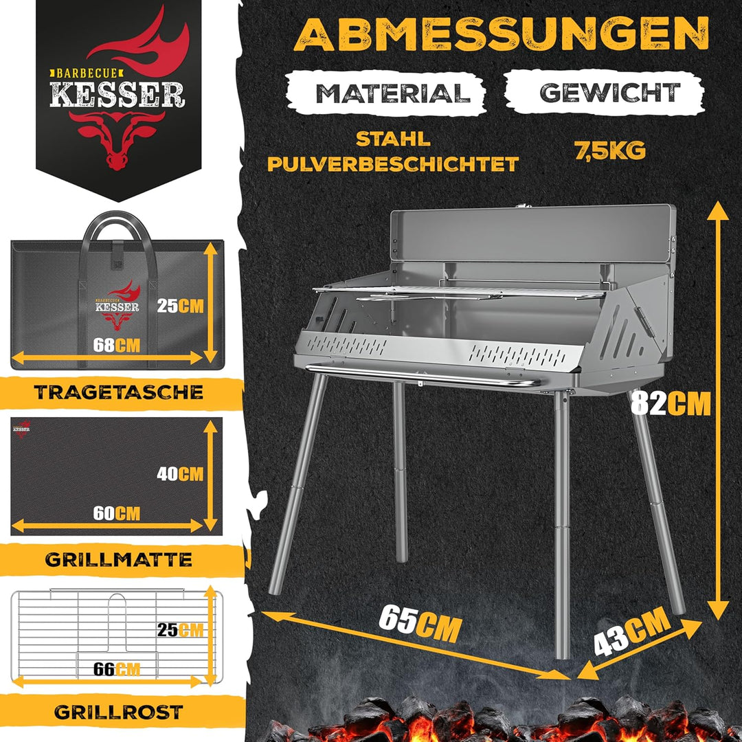 KESSER® Klappgrill tragbarer Camping Grill mit Gestell | Holzkohlegrill aus pulverbeschichtetem Stah