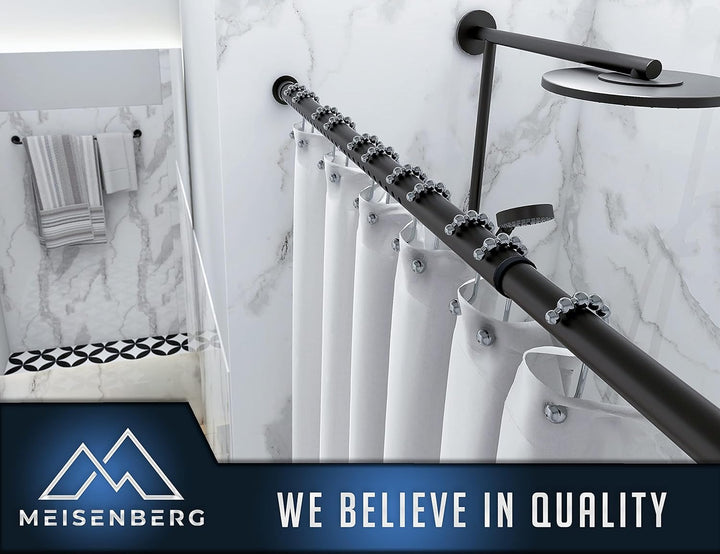 MEISENBERG Duschvorhangstange ohne Bohren 160-210cm, Ø25mm Grau Klemmbare belastbare Gardinenstange