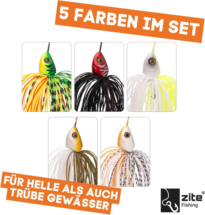 Zite Fishing Inzite Rotator Spinnerbait Set | 5 STK Spinnköder Zander, Barsch, Hecht 10g, 16g, 21g |