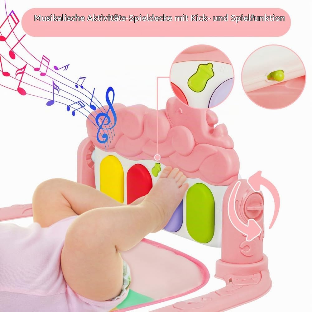 AOMIG Piano-Gym Spieldecke, Krabbeldecke mit Musik und Lichtern, Spielmatte mit Spielbogen abnehmbar