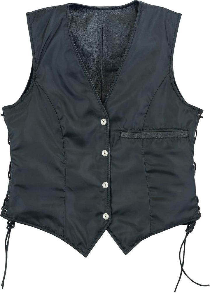 Leatherick Damen Braided motorradfahrer stil Leder weste schwarz XL Schwarz, XL Schwarz