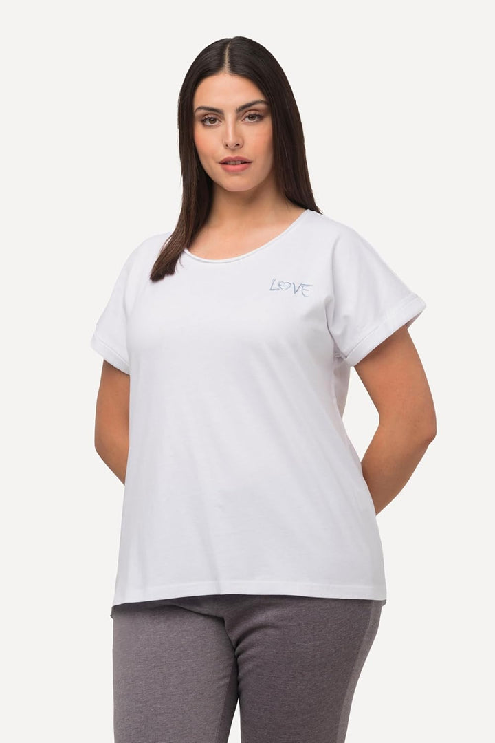 Ulla Popken Damen Loungewear, Oversized, Love Stickerei, Rundhals, Halbarm T-Shirt 50-52 Grosse Grös
