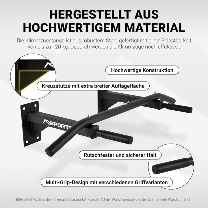 MSPORTS Klimmzugstange für Wandmontage inkl. Montageanleitung und - Zubehör | Reckstange