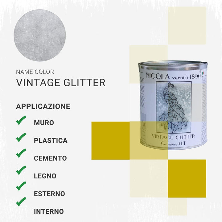 NICOLA VERNICI Dekorfabe der Vintage-Linie, auf Wasserbasis,Glitzer - Grösse 1 Liter 1 l (1er Pack)