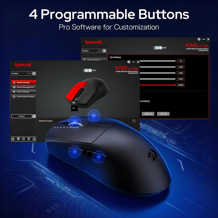 Redragon M999 kabellose Gaming Mouse – Tri-Mode Maus mit RGB-Magnetladedock, 45000 DPI max. einstell