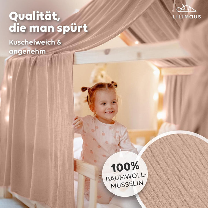 lilimaus Hausbett Himmel [Beigerosa] - Betthimmel Hausbett aus 100% Baumwolle Musselin Handmade - St