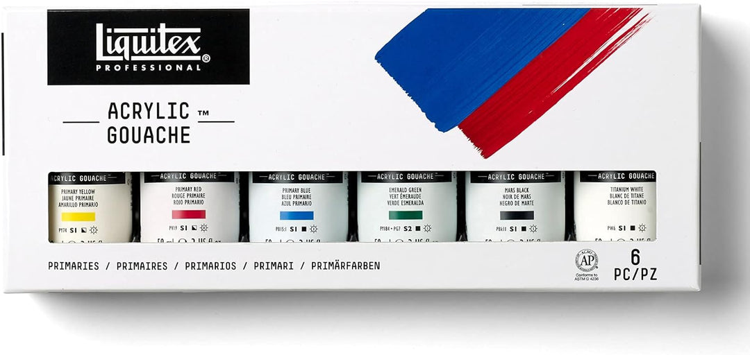 Liquitex 3699323 Proffessional Acrylic Gouache, Primärfarben, Set 6 Flaschen a 59ml 59 ml (6er Pack)