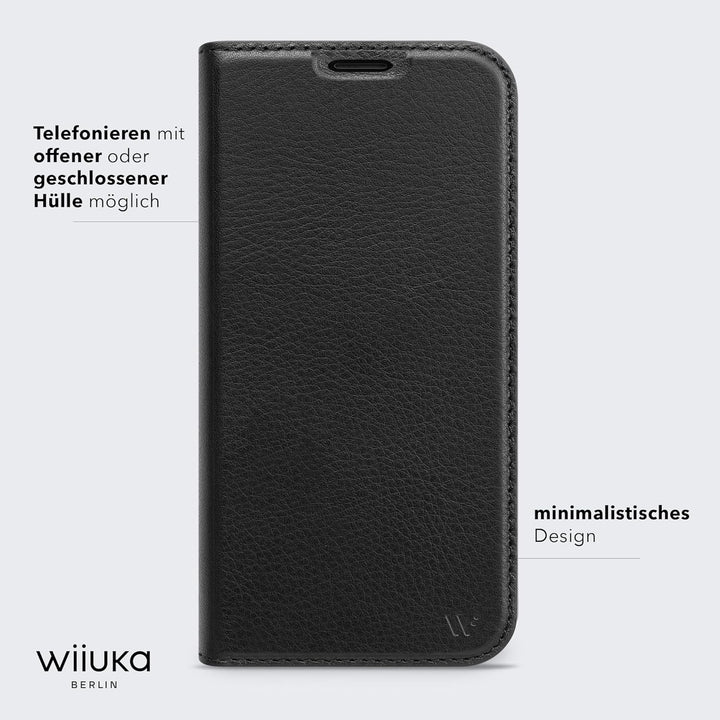 WIIUKA Hülle für iPhone 15 Pro Max, Leder aus Deutschland, mit Kartenfach, extra Dünn, Handyhülle mi