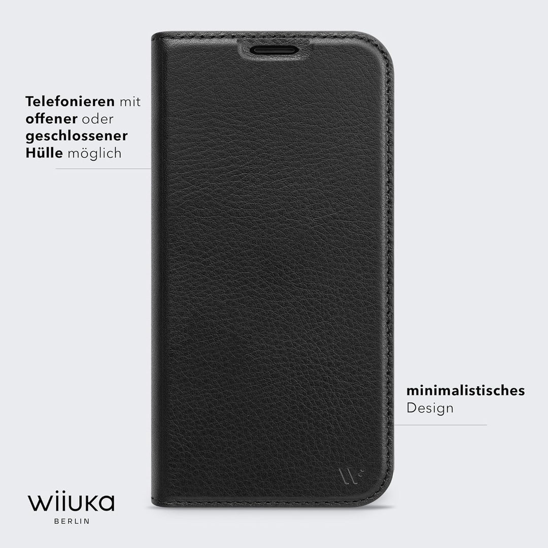 WIIUKA Hülle für iPhone 15 Pro, Leder aus Deutschland, mit Kartenfach, extra Dünn, Handyhülle mit St