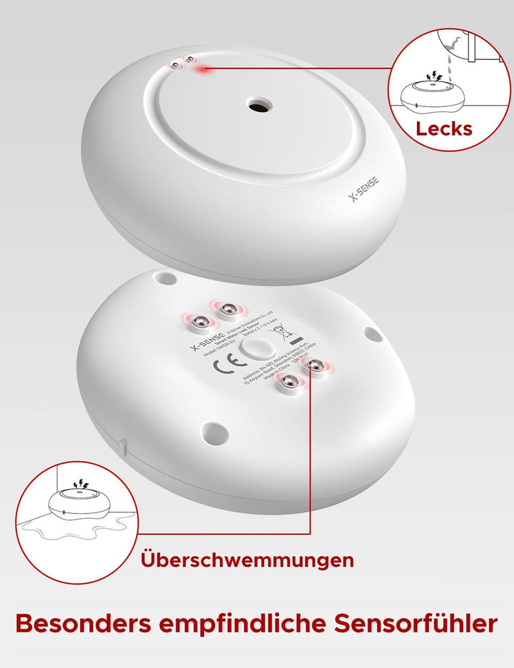 X-Sense Standalone Wassermelder mit Batterie, Wassersensor IP66, Mini-Wasserdetektor mit 110 dB Audi