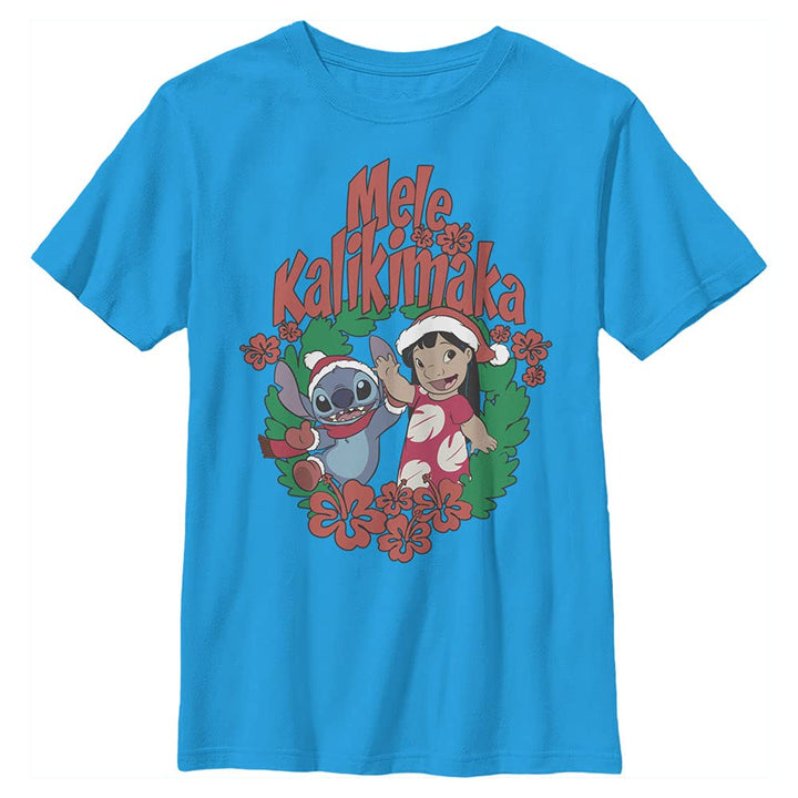 Disney Jungen Mele Kalikimaka Stitch T-Shirt L Turquoise, L Turquoise