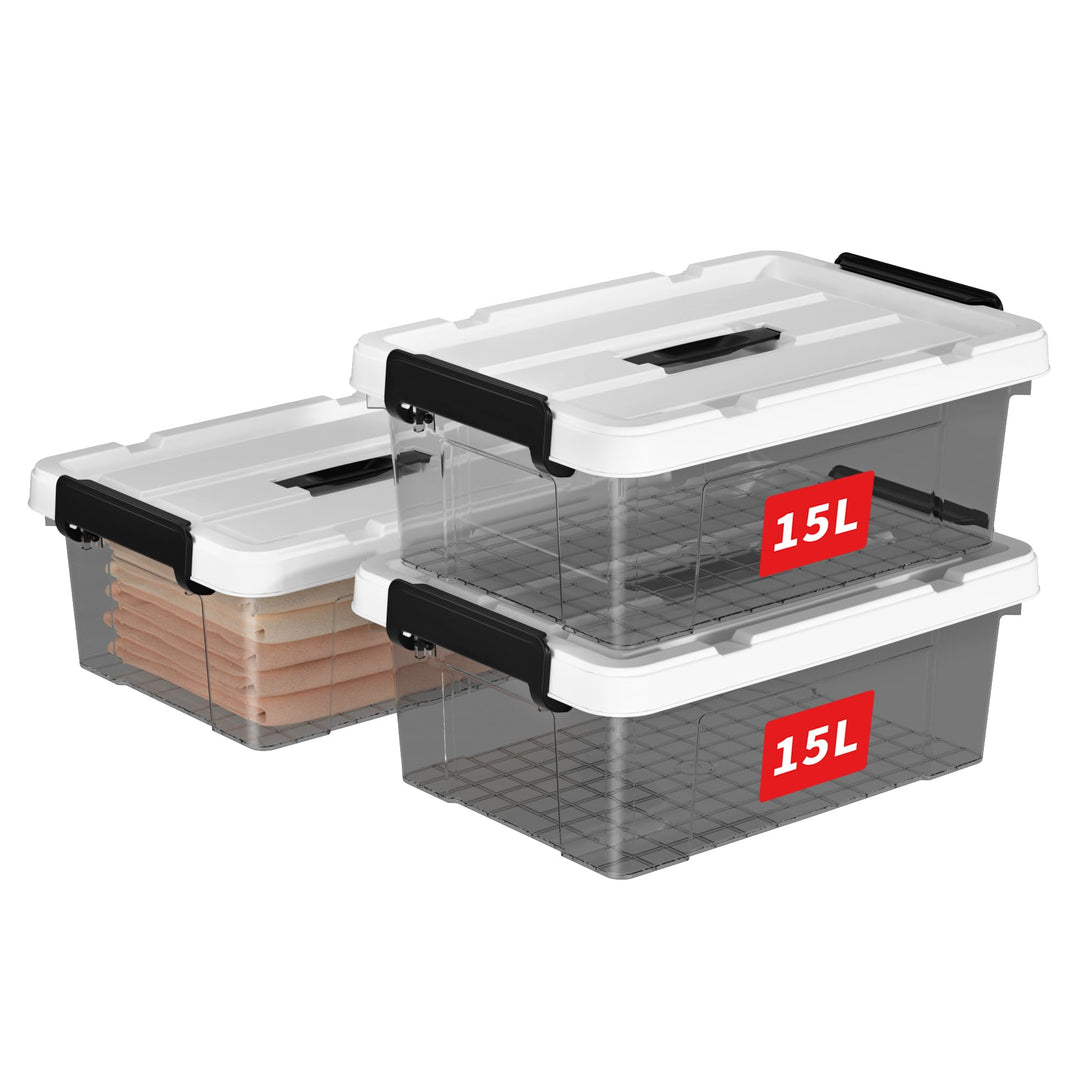 Cetomo 15L*3 Plastic Storage box, Tote box,Organizing Container with Durable Lid and Secure Latching