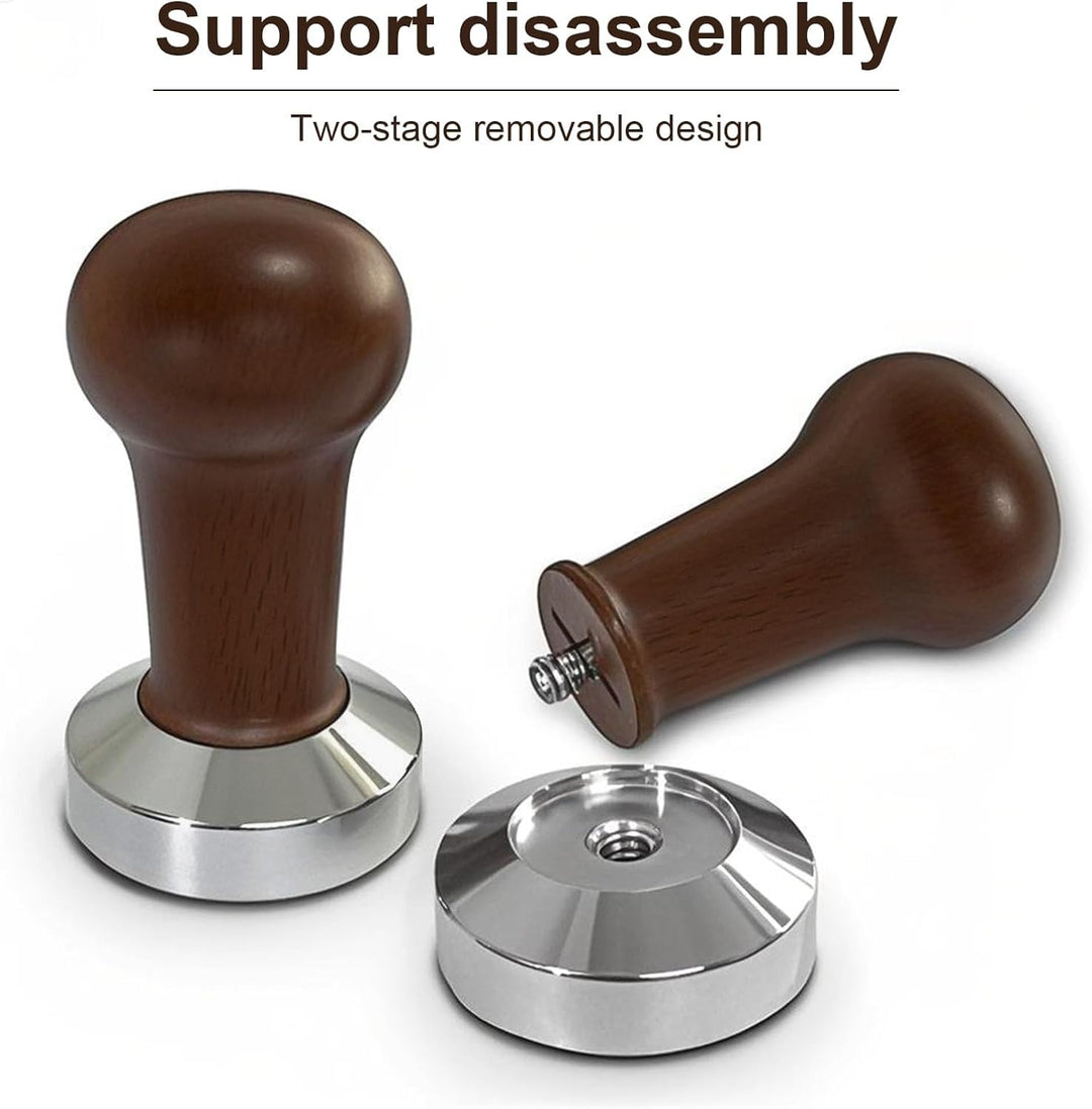 Kaffeetamper 51mm mit Echtholzgriff & Silikonmatte – Massiver Espressostempel für präzises Tamping –