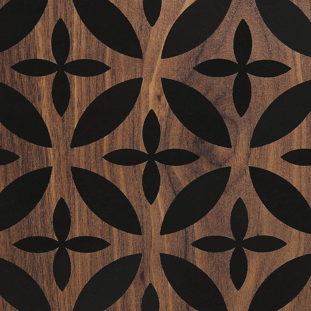 Beliani TV-Möbel dunkler Holzfarbton shwarzes geometrisches Muster Retro-Stil Prescot