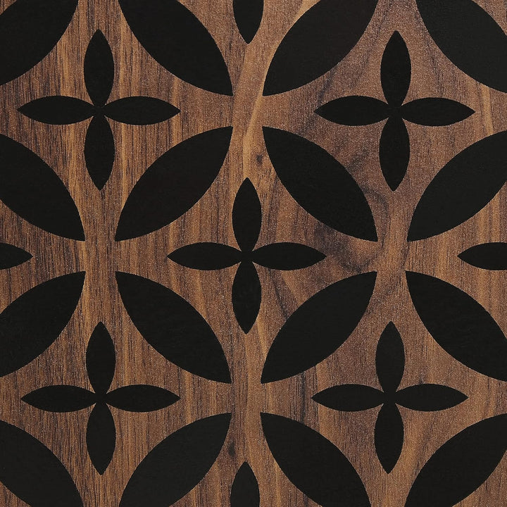 Beliani TV-Möbel dunkler Holzfarbton shwarzes geometrisches Muster Retro-Stil Prescot