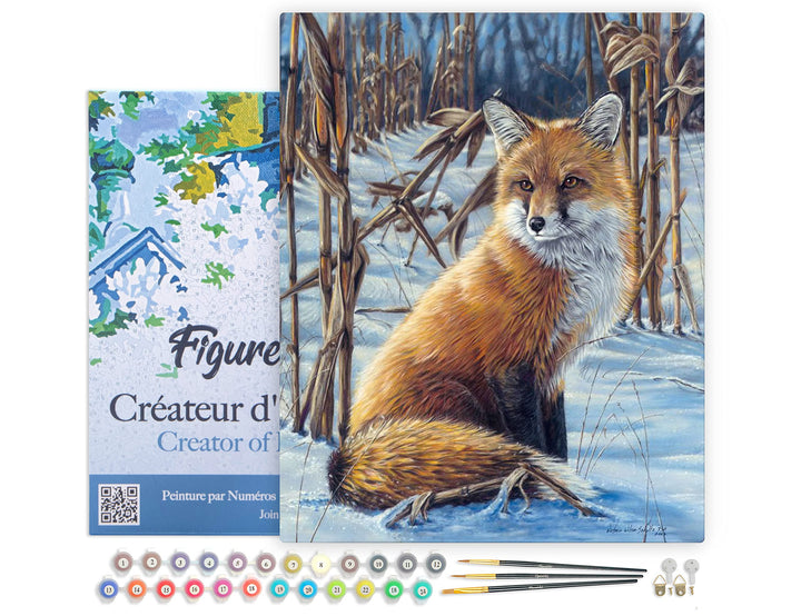 Figured'Art Malen Nach Zahlen Erwachsene Mit Rahmen Fuchs im Schnee - Paint by Numbers Basteln DIY B