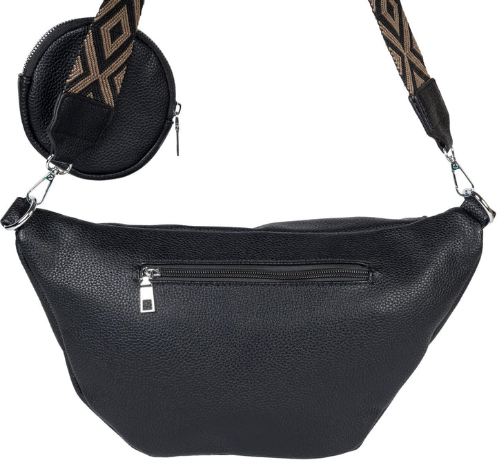 styleBREAKER Damen Halbmond Crossbody Schultertaschen Set 3-Teilig, Schultergurt mit Muster, Schlüss