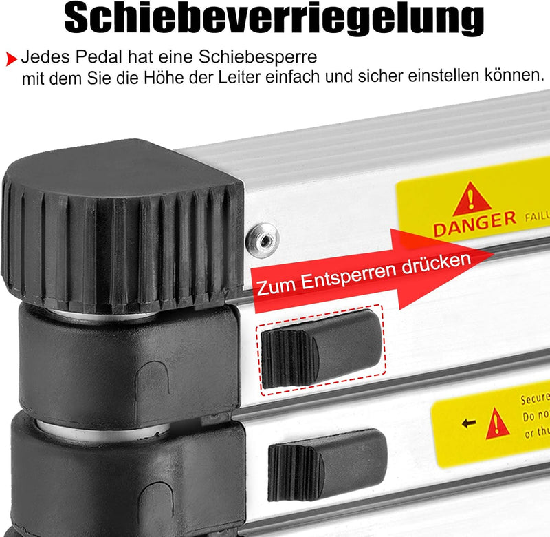 TRMLBE Teleskopleiter 2,6 m Ausziehleiter Leiter Ausziehbar Aluminium Anti-Rutsch Stehleiter Mehrzwe