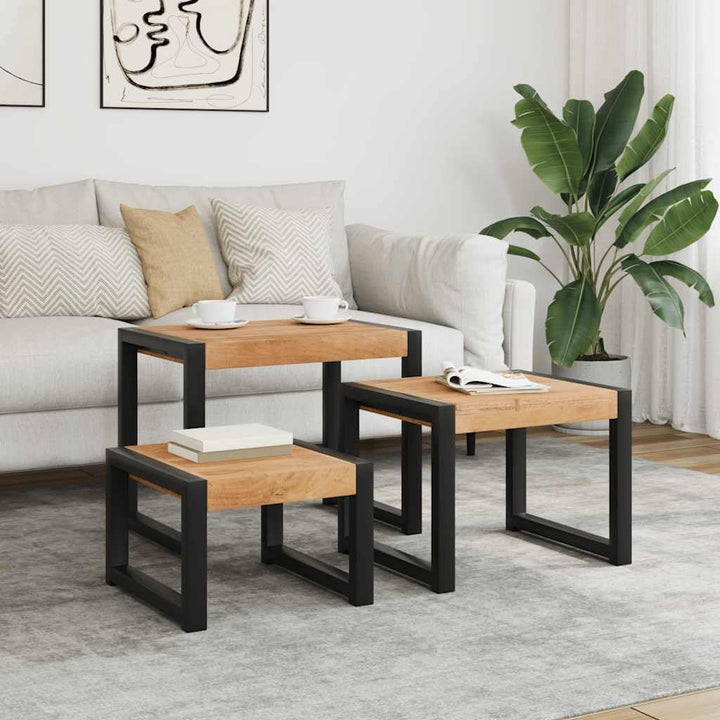 vidaXL Massivholz Satztisch 3-TLG. Beistelltisch Couchtisch Sofatisch Wohnzimmertisch Kaffeetisch Te