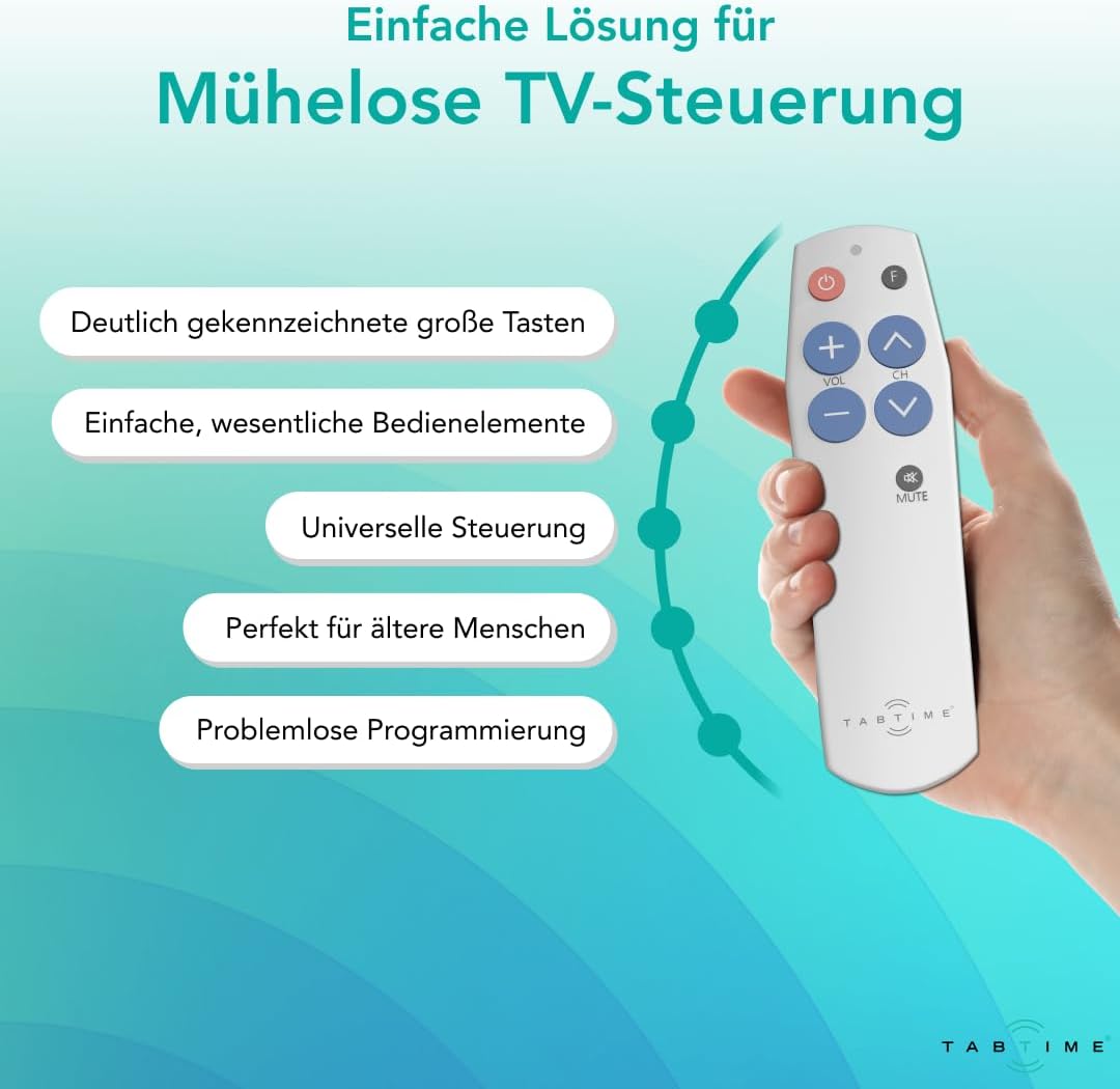 TabTime TV-Fernbedienung mit grossen Tasten – Einfach zu bedienen und einzurichten – Universelle – E