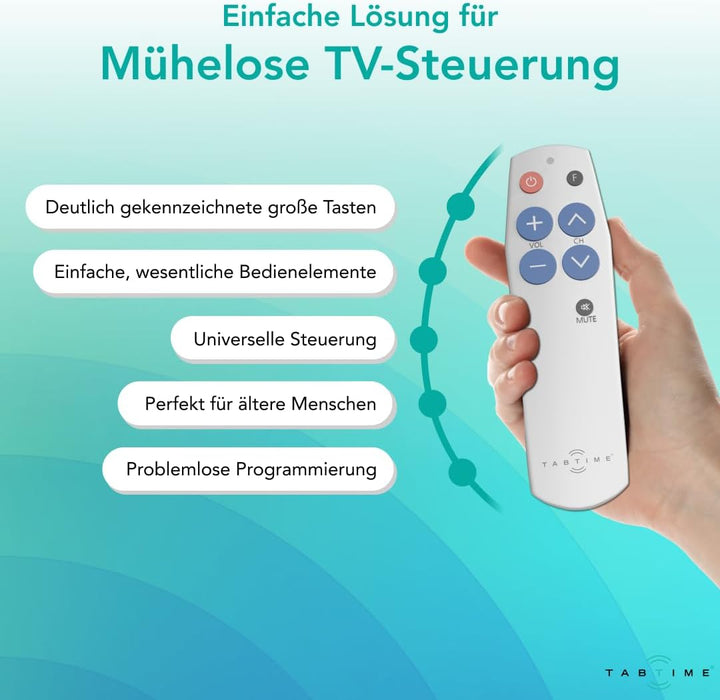 TabTime TV-Fernbedienung mit grossen Tasten – Einfach zu bedienen und einzurichten – Universelle – E