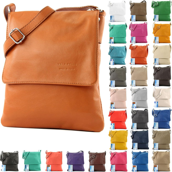 modamoda de - T33 - ital Umhängetasche Schultertasche aus Nappaleder Rosa, Rosa