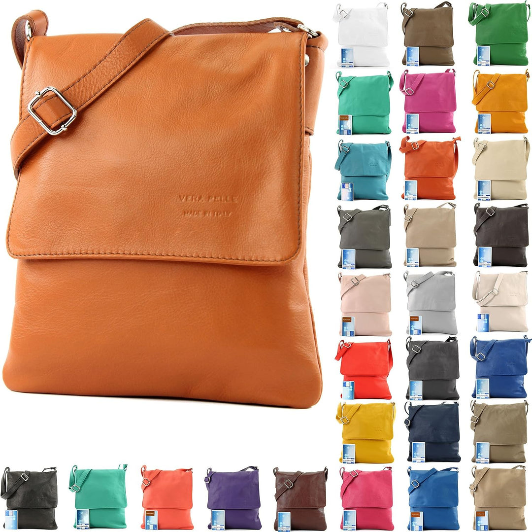 modamoda de - T33 - ital Umhängetasche Schultertasche aus Nappaleder Dunkelbeige, Dunkelbeige