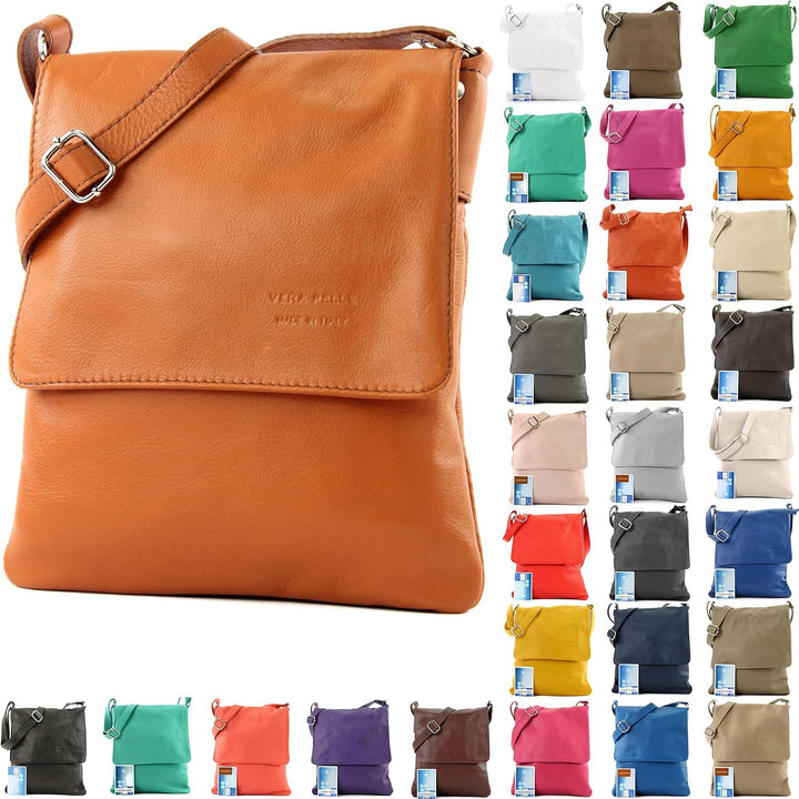 modamoda de - T33 - ital Umhängetasche Schultertasche aus Nappaleder Dunkelbeige, Dunkelbeige