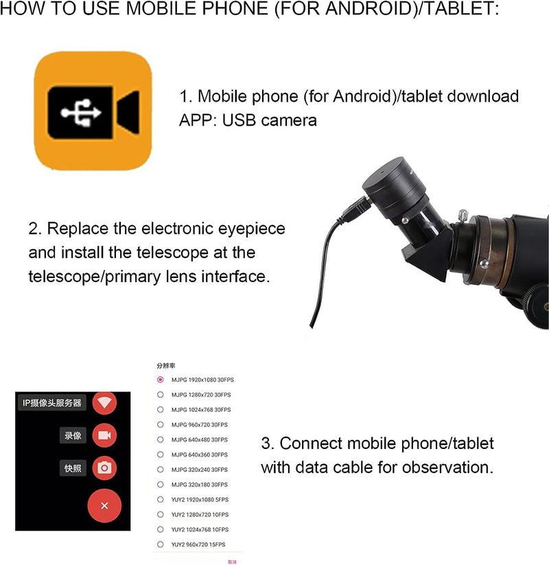 Zunate Teleskop-Okular, Elektronisches Digitales Okular der Teleskopkamera CMOS für Computer-Handy-T