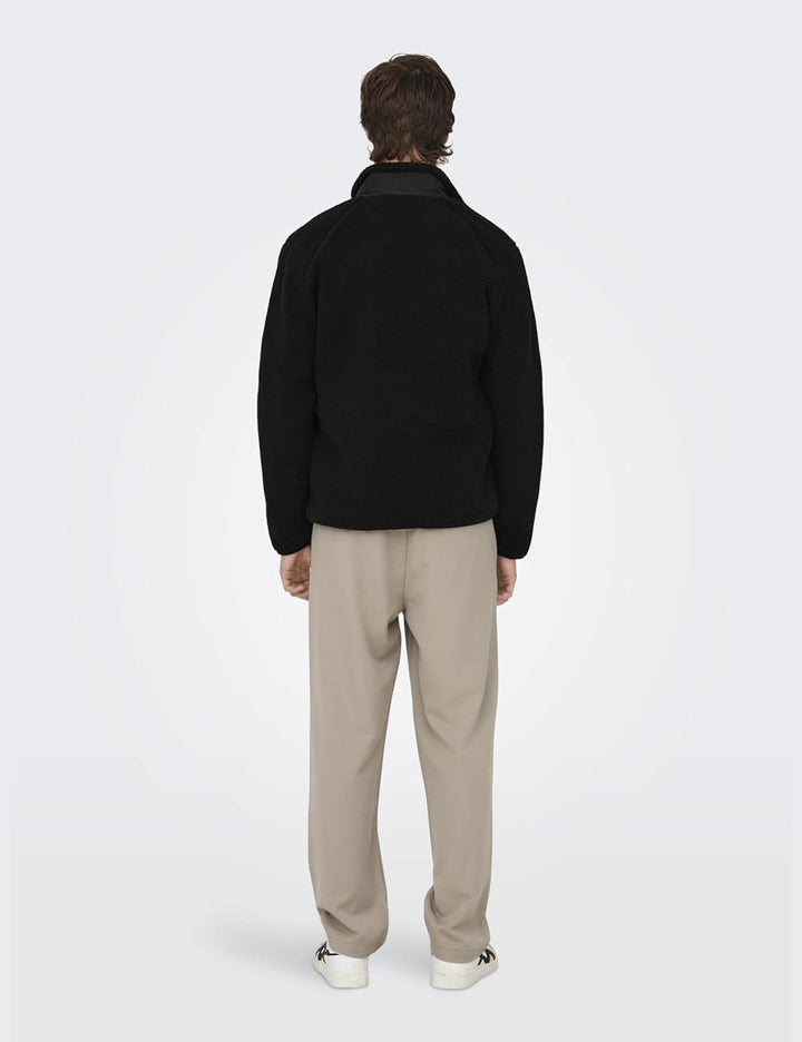 ONLY &amp; SONS male Teddyfell Jacke Hoch geschlossen Gummizug am Handgelenk Jacke L Schwarz, L Schwarz