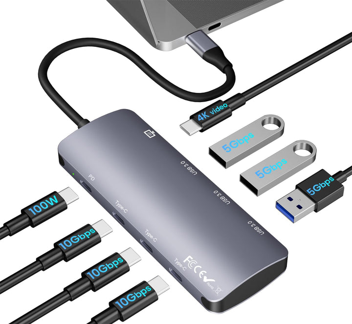 USB C Hub 10Gbps, 8-in-1 USB Hub 3.2 mit 4K@60Hz Videoausgang, 100W PD Ladeanschluss, USB4 Adapter m