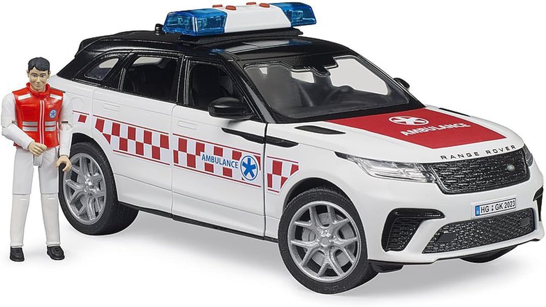 bruder 02885 - Range Rover Velar Notarztfahrzeug mit Fahrer und Light & Sound Modul - 1:16 Fahrzeuge