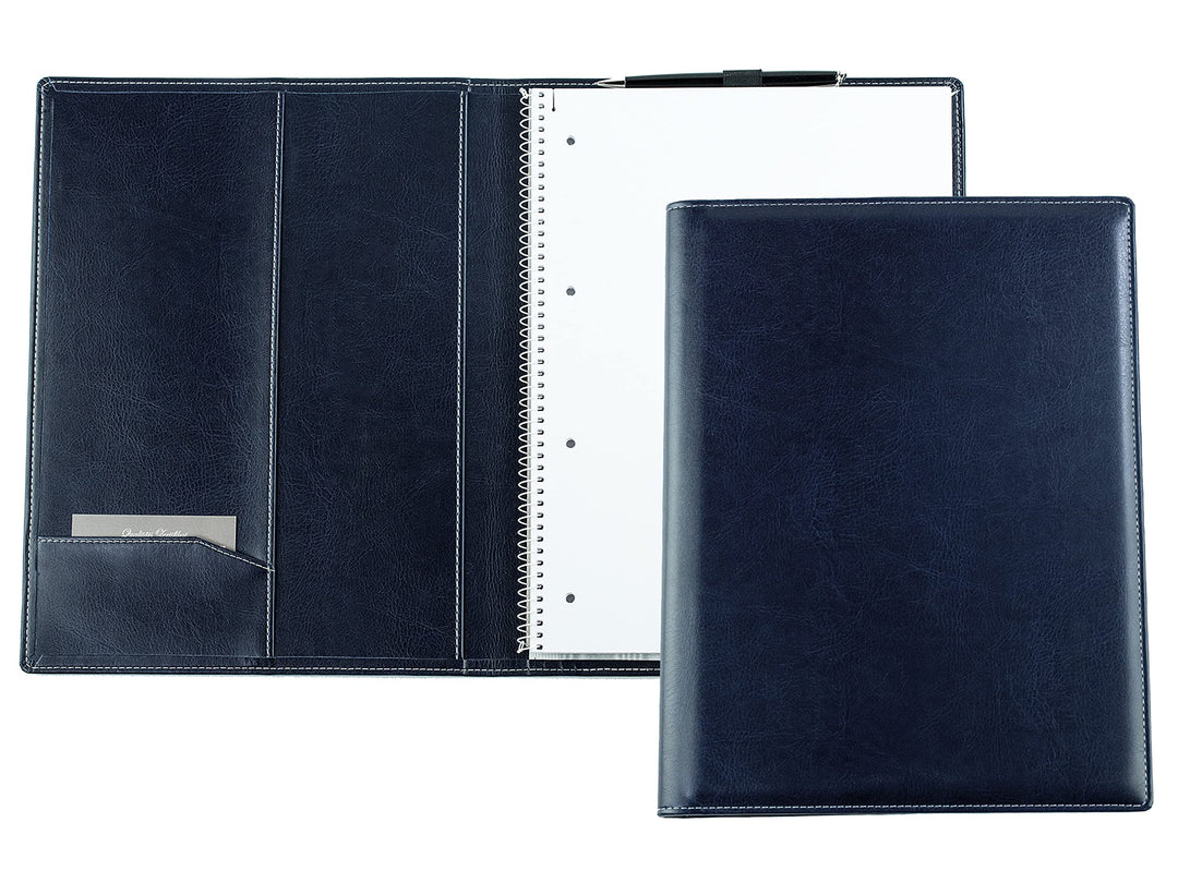 DELMON VARONE - Schreibmappe inkl. Notizblock DIN A4 (80 Blatt) aus veganem Eco Kunstleder Blau - Or