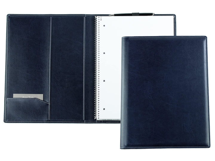 DELMON VARONE - Schreibmappe inkl. Notizblock DIN A4 (80 Blatt) aus veganem Eco Kunstleder Blau - Or