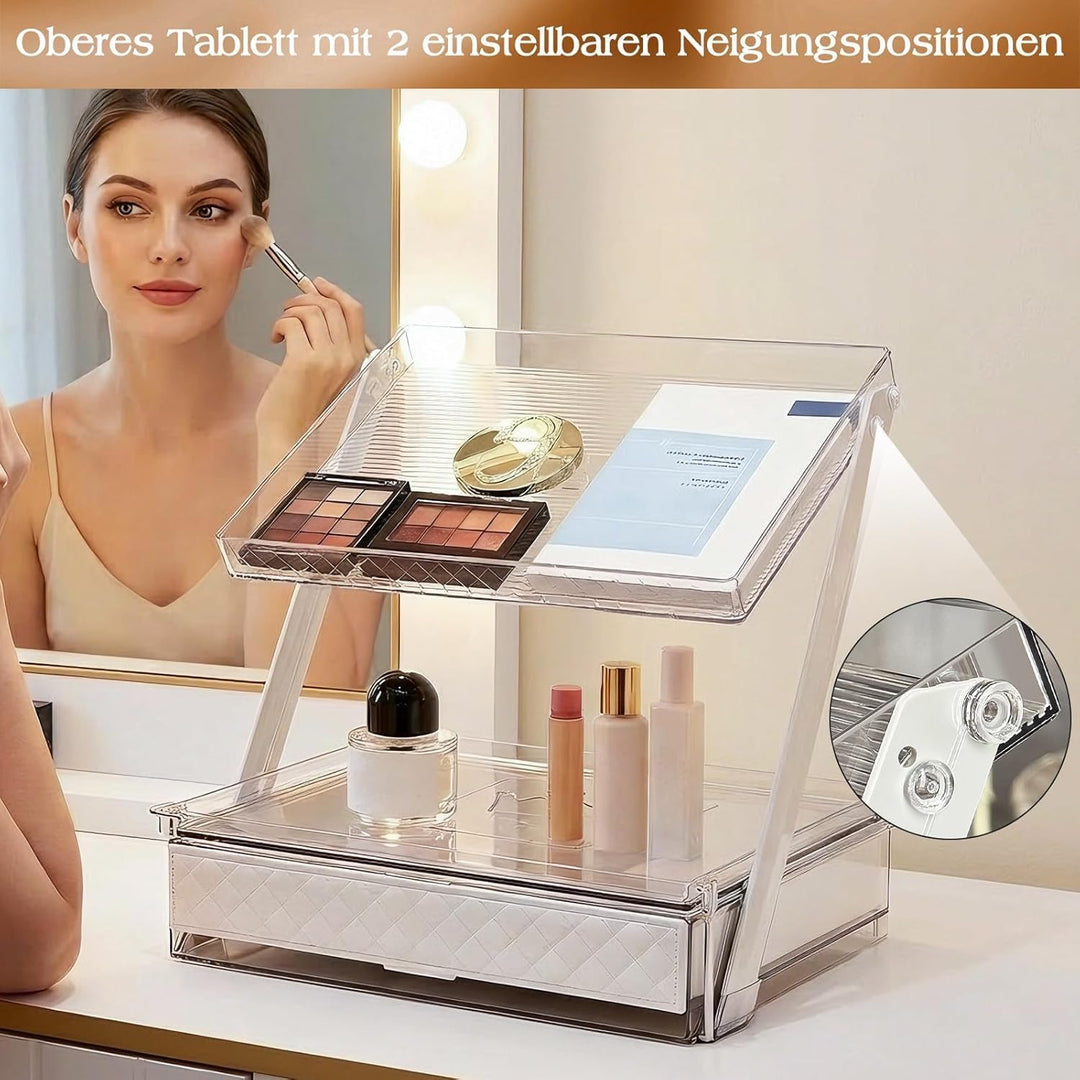 DEANIC 2-stöckiger Schminktisch Organizer aus Acryl mit Schublade & Schiebetablett – Make-up Organiz