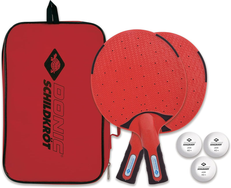 Donic-Schildkröt Outdoor Tischtennis-Set, 2 wasserfeste, robuste, abwaschbare Kunststoffschläger, 3