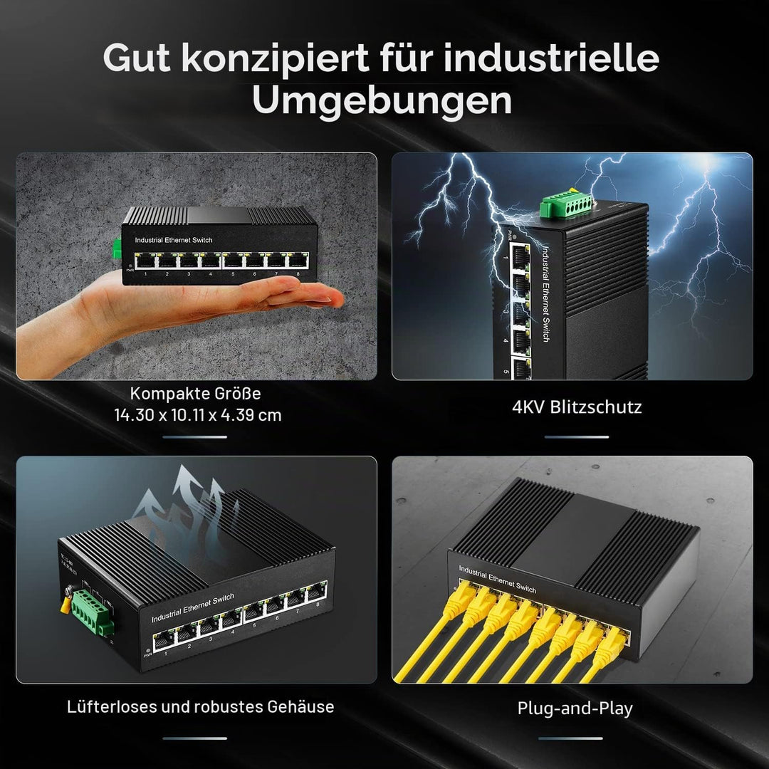Binardat 8 Port Gigabit Din Rail Industrial Ethernet Switch, 8 Ports 10/100/1000Mbps, Fanless Wall M