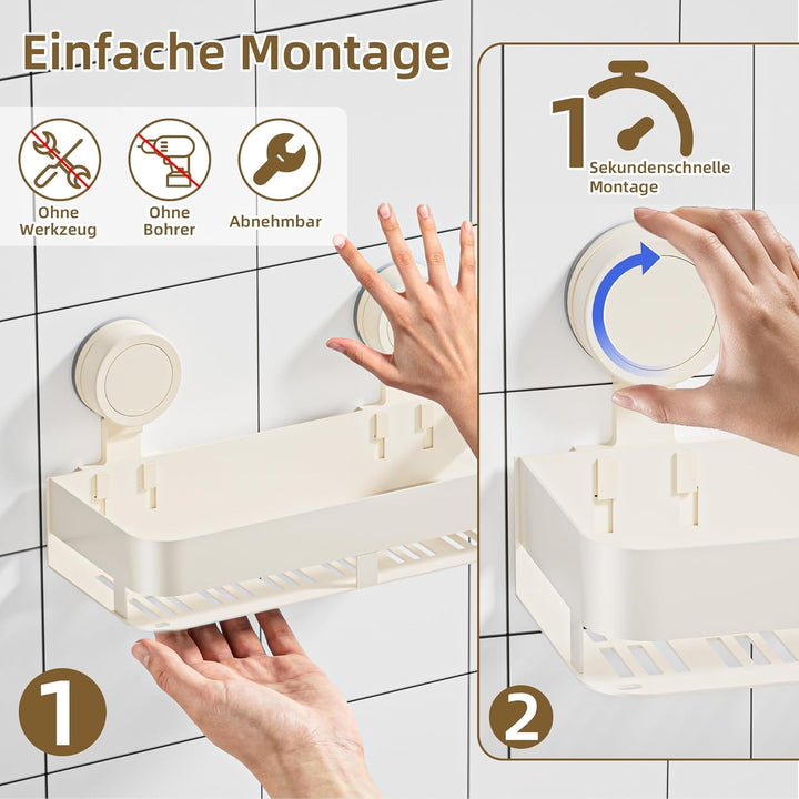 HNVNER Duschablage Saugnapf, Duschregal Ohne Bohren, 10kg Tragfähigkeit, Duschablage Abnehmbare und