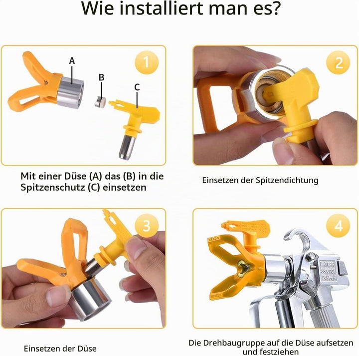 WOOLUCK® 6 Stück Airless Düse mit Spitzendichtung, für Airless Farbsprühsysteme (Typ 209,315,415,517