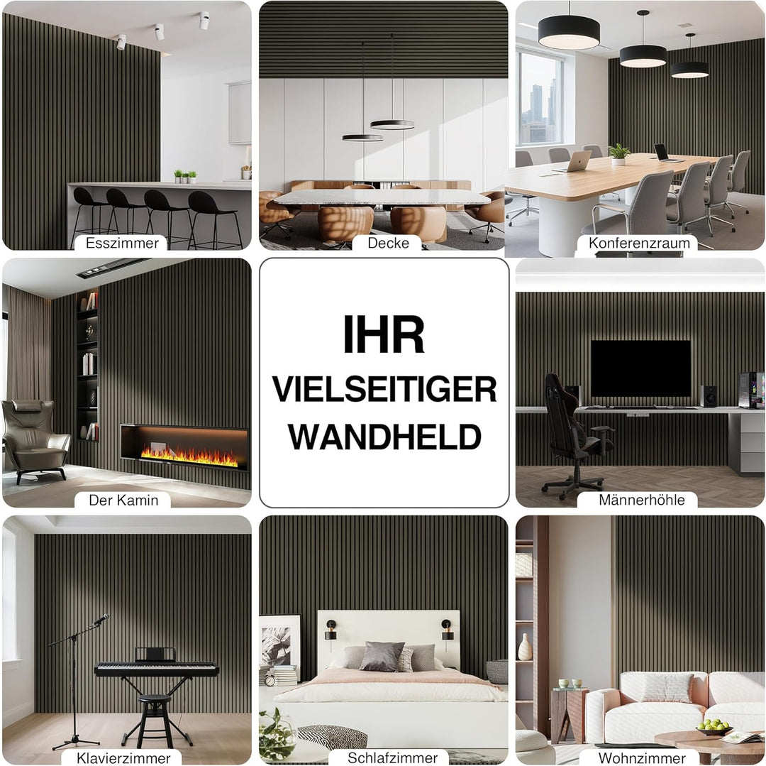 Akustikpaneele Holz 240x60cm(8,64m²),6 Pack Wandpaneele mit Holzfunier & Filz,Holzpaneele Wand für Z