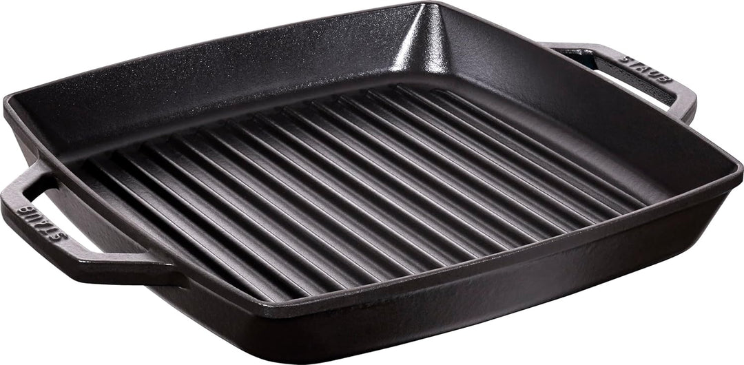Staub 40511-683-0 Grillpfanne, rechteckige mit zwei Griffen, 28 cm, Gusseisen, schwarz Schwarz 39 x