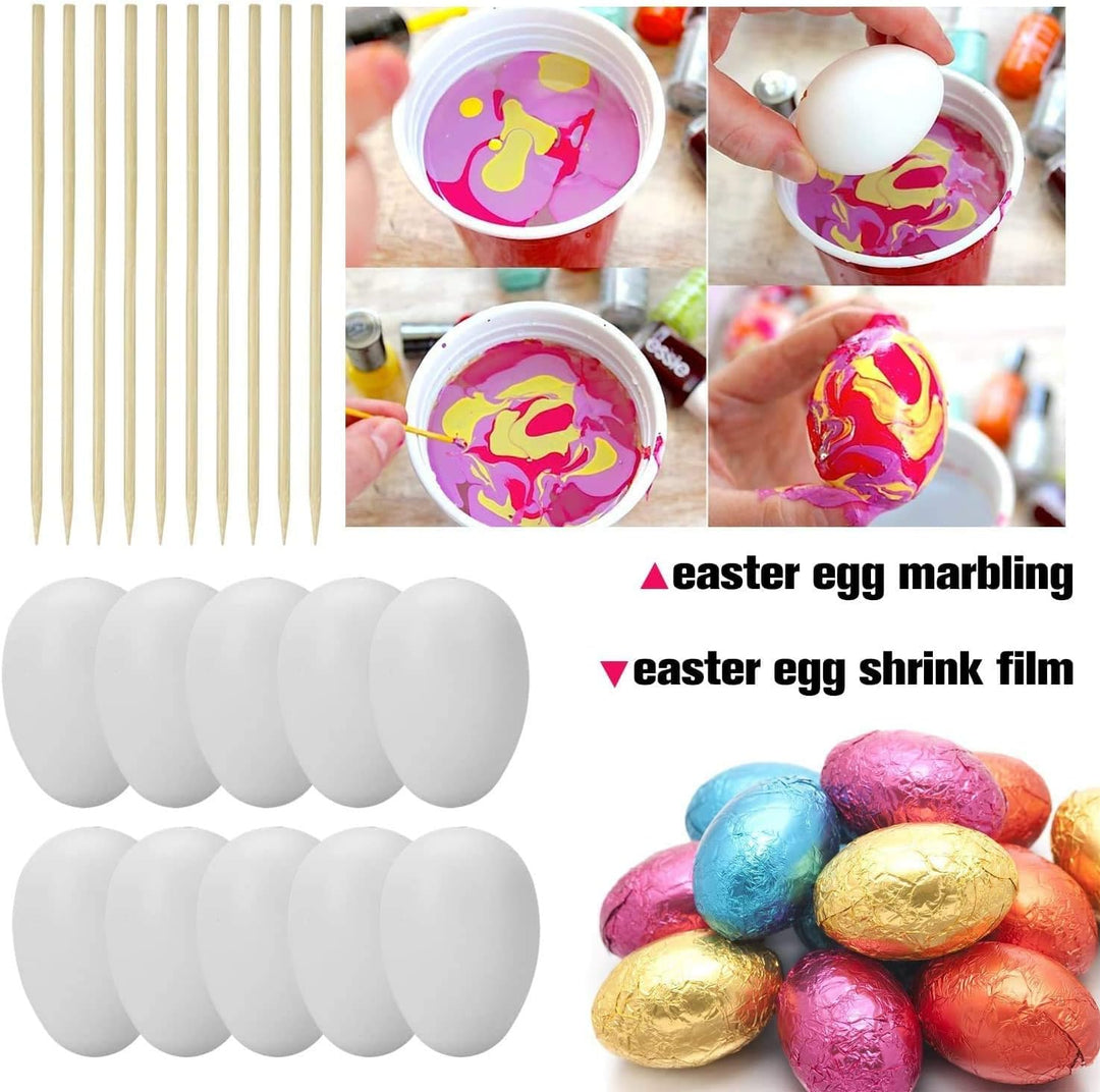 25 Deko-Eier Ostern [6 cm, Kunststoff] + 25 Aufhänger für Ostereier + 10 Schaschlik-Spiesse fürs Mar