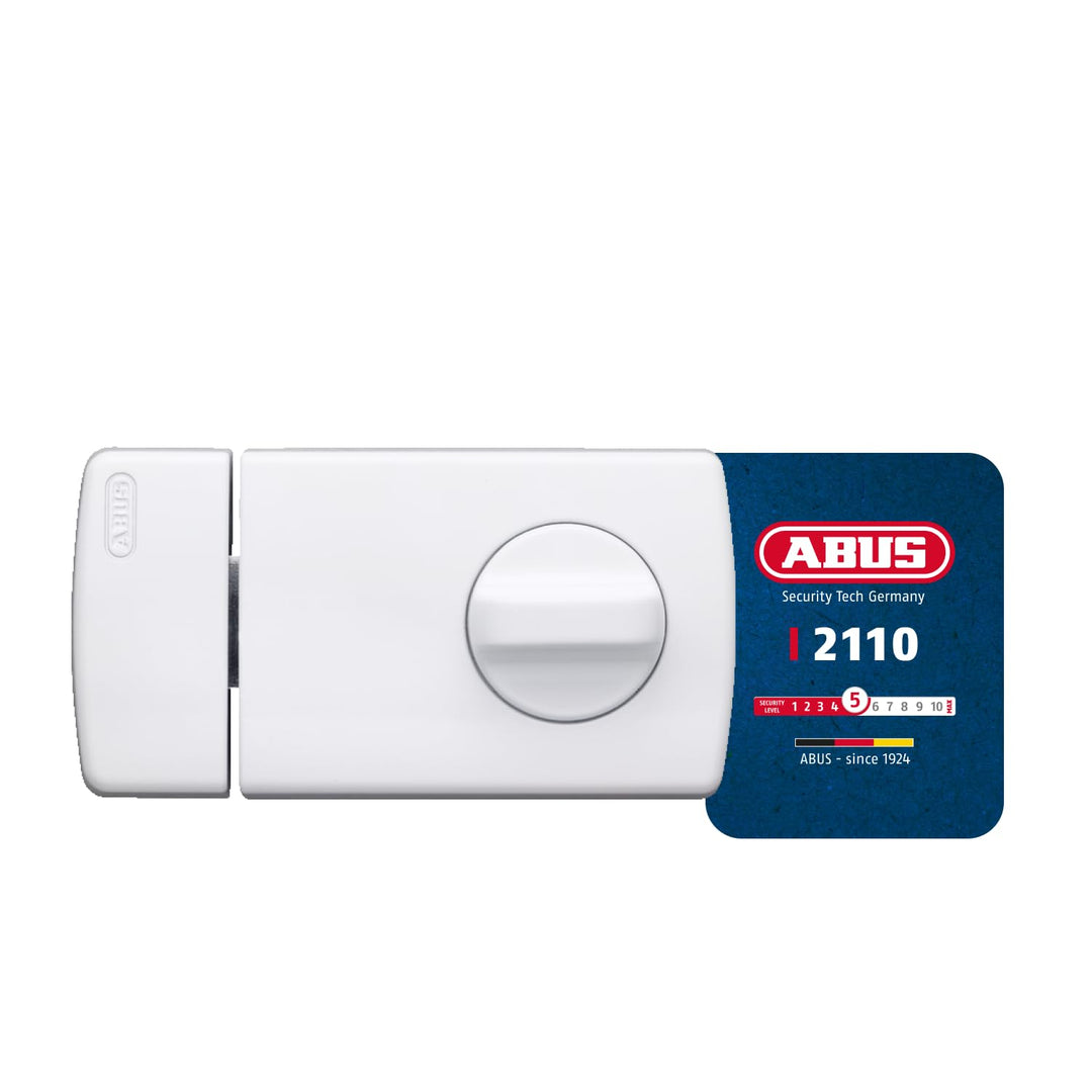 ABUS Tür-Zusatzschloss 2110 mit Drehknauf, weiss, 56032 ohne Sperrbügel Weiss, ohne Sperrbügel Weiss