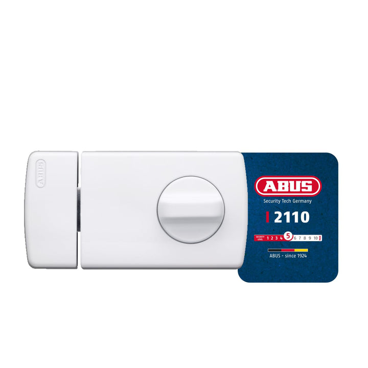 ABUS Tür-Zusatzschloss 2110 mit Drehknauf, weiss, 56032 ohne Sperrbügel Weiss, ohne Sperrbügel Weiss