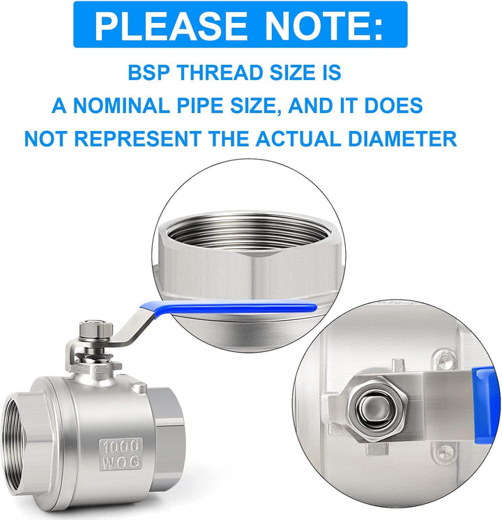 ERGAOBOY 1 Stück 1-1/4" BSP-Innengewinde Hochleistungs-Kugelhahn mit vollem Durchgang aus Edelstahl