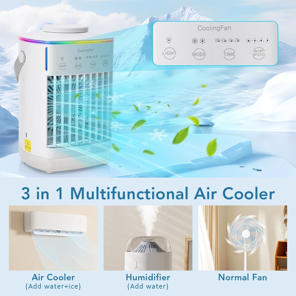 Mini klimaanlage, Mini Luftkühler mit 700ml Tragbare Mobile Klimaanlage, 4 Luftgeschwindigkeiten &amp; 3